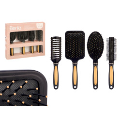 SET 4 SPAZZOLE PER CAPELLI  NERO E FINITURE BAMBU