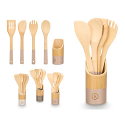 SET 4 UTENSILIOS COCINA SOPORTE BAMBU SURT 3 COL