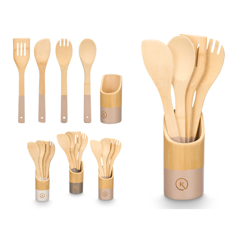 SET 4 UTENSILIOS COCINA SOPORTE BAMBU SURT 3 COL
