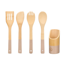SET 4 UTENSILIOS COCINA SOPORTE BAMBU SURT 3 COL