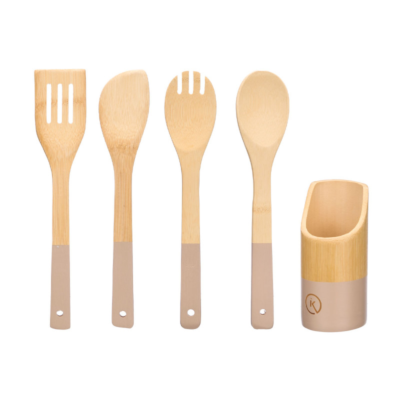 SET 4 UTENSILIOS COCINA SOPORTE BAMBU SURT 3 COL