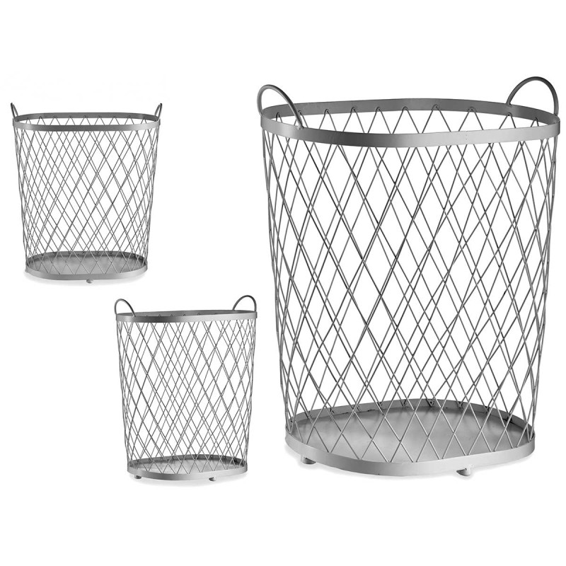 SILVER METAL BASKET WITH HANDLES
