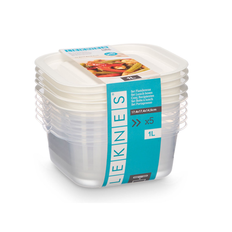 SET 5 FIAMBRERAS PLASTICO CUADRADAS 1000ML