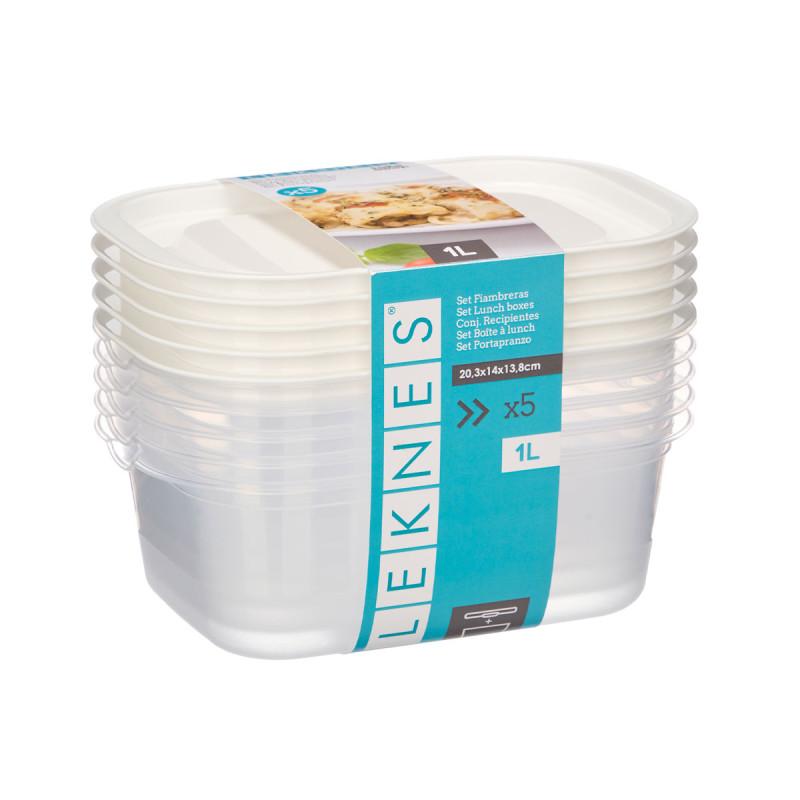 SET 5 FIAMBRERAS PLASTICO RECTANGULAR 1000ML