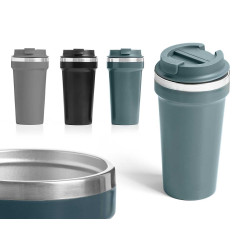 BICCHIERE TERMICO TAPPO 450ML ASS 3 COL SCURI