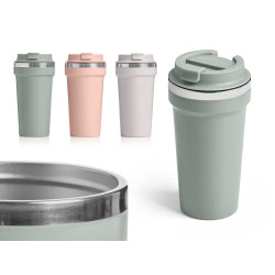 BICCHIERE TERMICO TAPPO 450ML ASS 3 COL CHIARI 