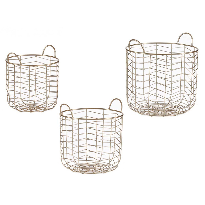 SET 3 CESTI METALLICI ROTONDI CHMPGNE CON MANIGLIE