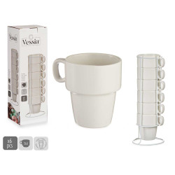 36CL SET 6 WHITE PORCELAIN STACKABLE MUGS W BASE 