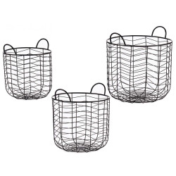 SET 3 CESTI METALLICI ROTONDI NERO CON MANIGLIE