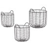 SET 3 BLACK METAL ROUND BASKETS WITH HANDLES
