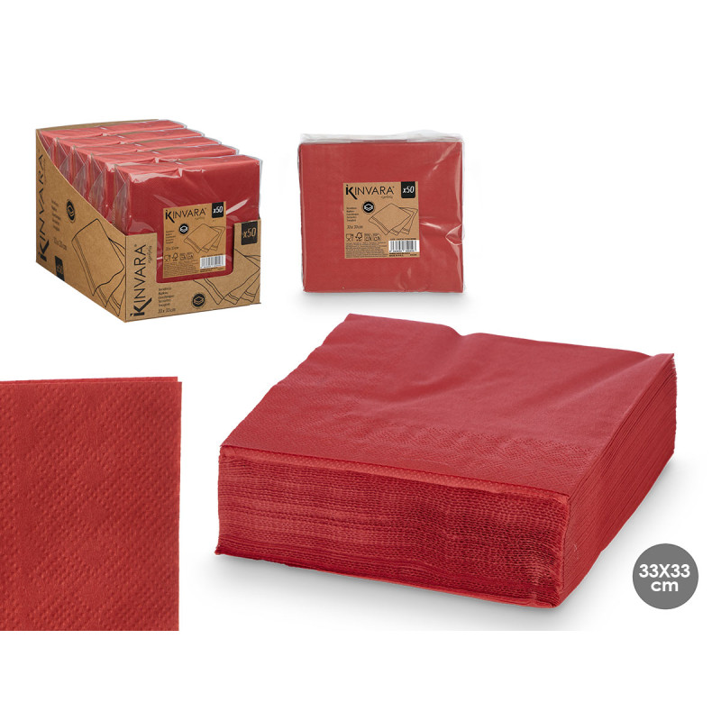SET 50 SERVIETTES 33 X 33CM 17GR GRENAT