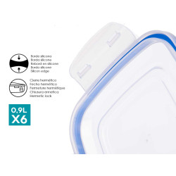 SET 6 PLASTIC SQUARE STORAGE CONTAINER 900ML