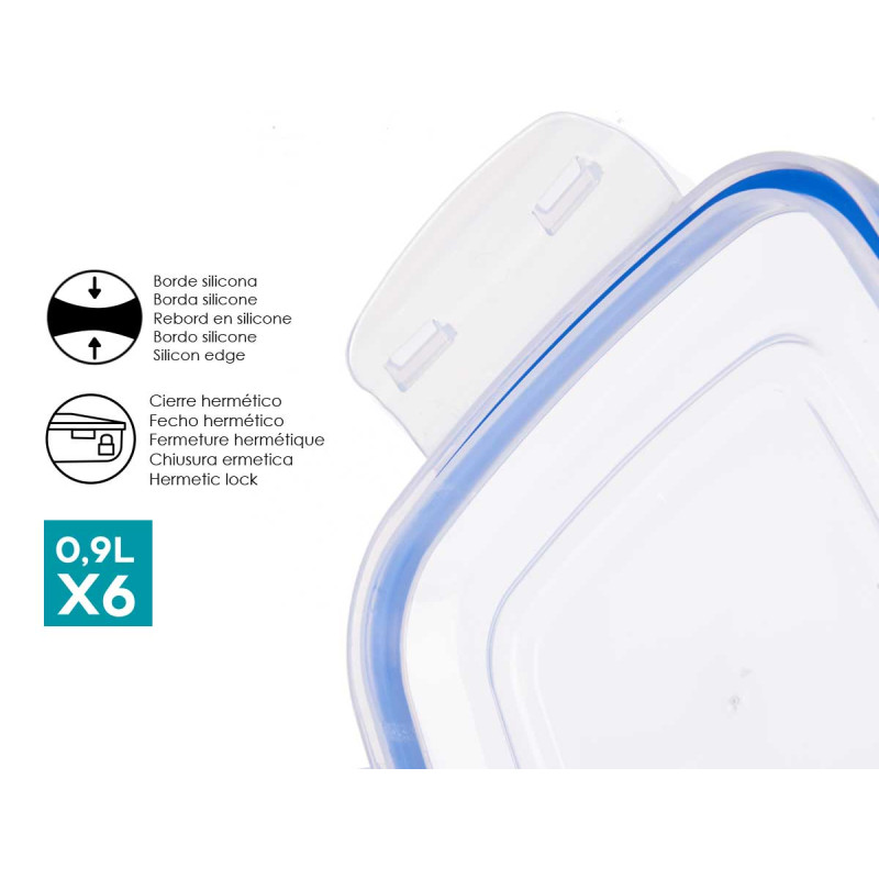 SET 6 FIAMBRERAS PLASTICO CUADRADAS 900ML