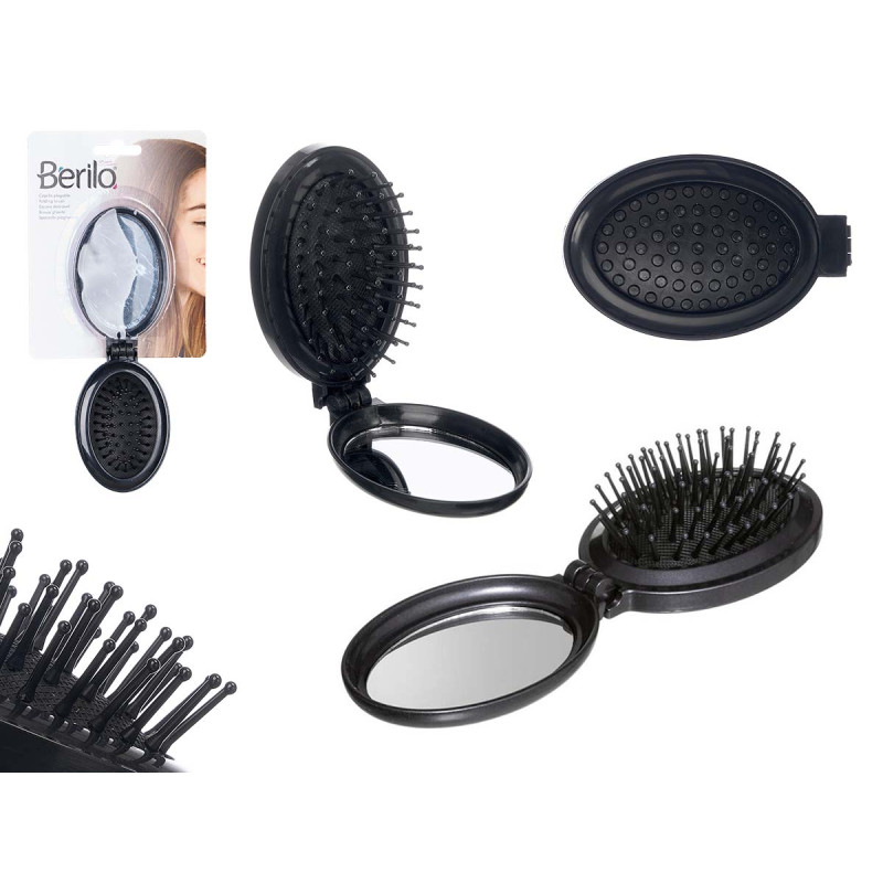 ESCOVA DE CABELO DOBRAVEL COM ESPELHO OVAL