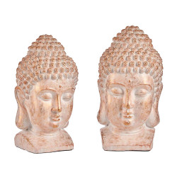 MEDIUM WHITE AND GOLD POLYRESIN BUDDHA HEAD 