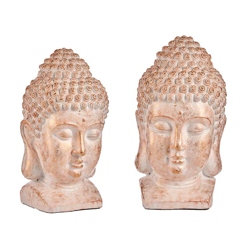 MEDIUM WHITE AND GOLD POLYRESIN BUDDHA HEAD 