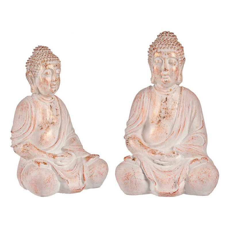 BOUDDHA POLYRESINE MAINS JOINTES BLANC ET OR 