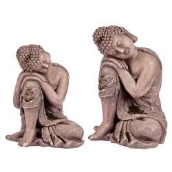 GREY POLYRESIN SEATED HEAD RIGHT SIDE BUDDHA 