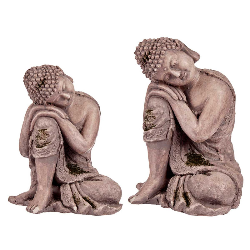GREY POLYRESIN SEATED HEAD RIGHT SIDE BUDDHA 