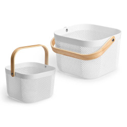 WHITE SQUARE BASKET MULTIPURPOSE WITH HANDLE 