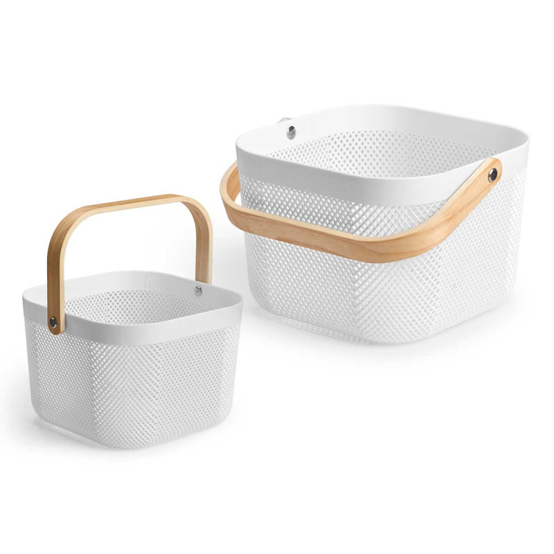 WHITE SQUARE BASKET MULTIPURPOSE WITH HANDLE 