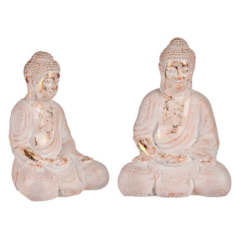 BOUDDHA POLYRSINE ASSIS MAINS JOINTES BLANC ET OR 