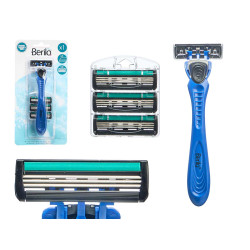 RAZOR WITH 4 REPLACEMENT CARTRIDGES 3 BLADES BLUE