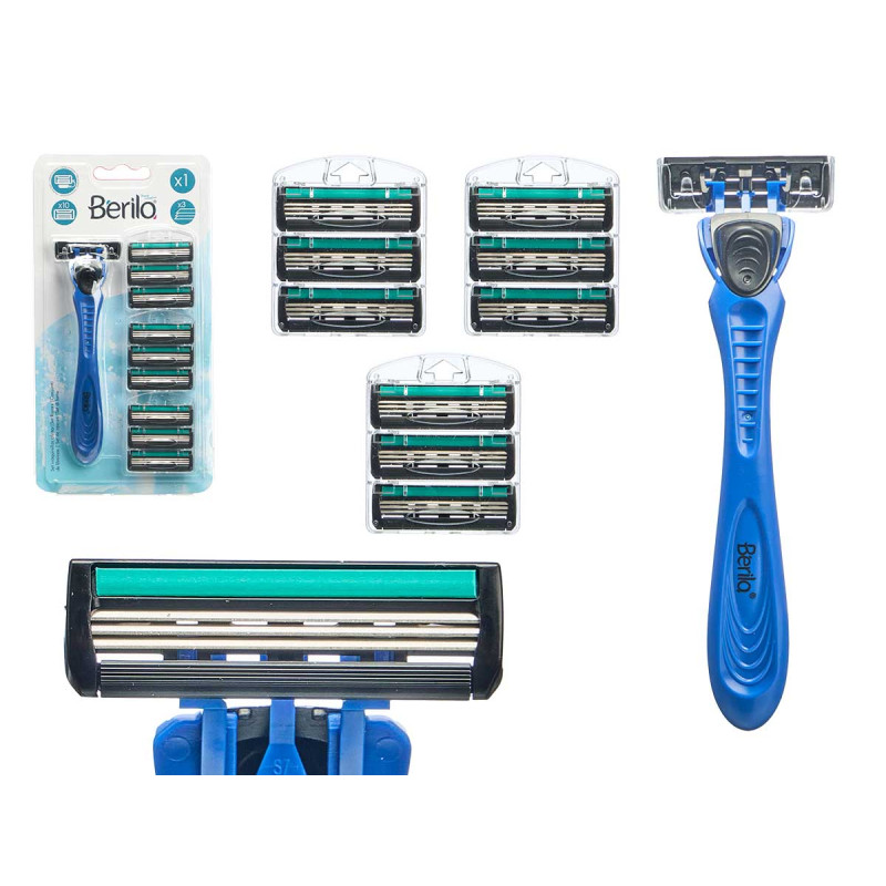 RAZOR WITH 4 REPLACEMENT CARTRIDGES 10 BLADES BLUE
