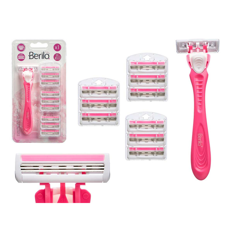 RAZOR WITH 4 REPLACEMENT CARTRIDGES 10 BLADES PINK
