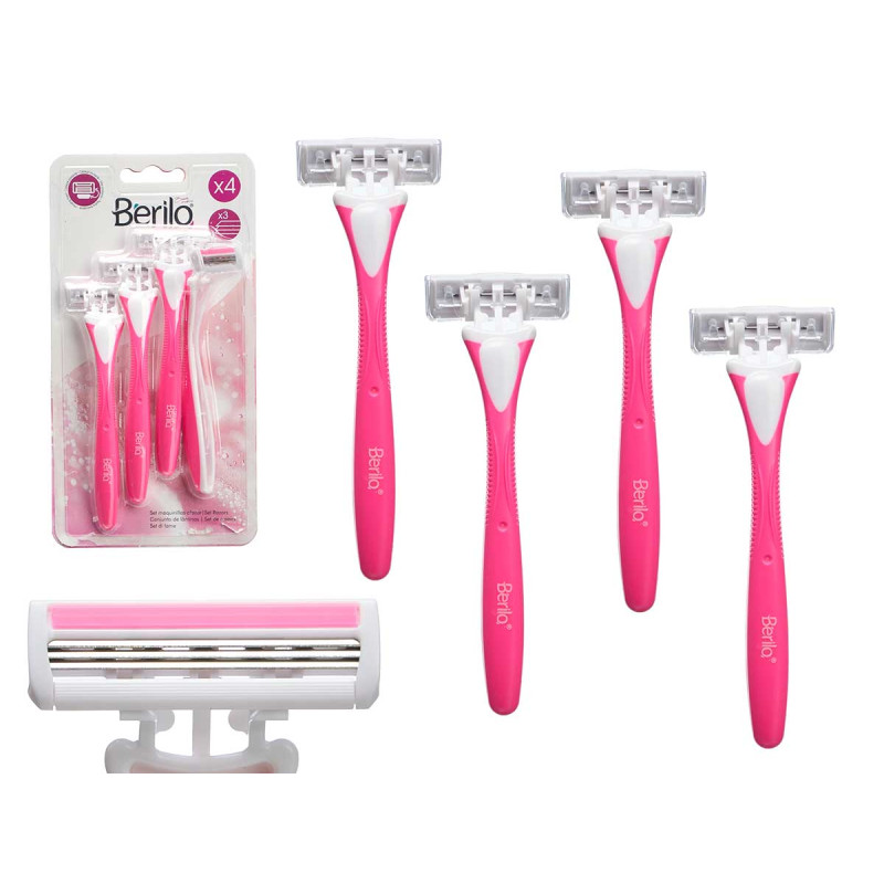 SET OF 4 RAZORS WITH 3 BLADES PINK