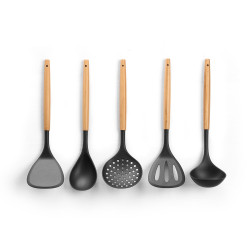 SET OF 5 KITCHEN UTENSILS BAMBOO PBT MATERIAL 