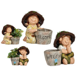 ASST 2 POLYRESIN CHILD HAT AND FLOWERPOT WELCOME