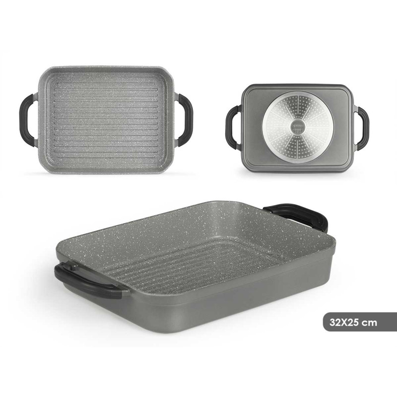 BANDEJA CINZENTA 32X25CM FUNDO ALUMINIO INDUÇÃO