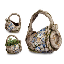 34,5CM POLYRESIN RUSTIC BASKET FOR GARDEN 
