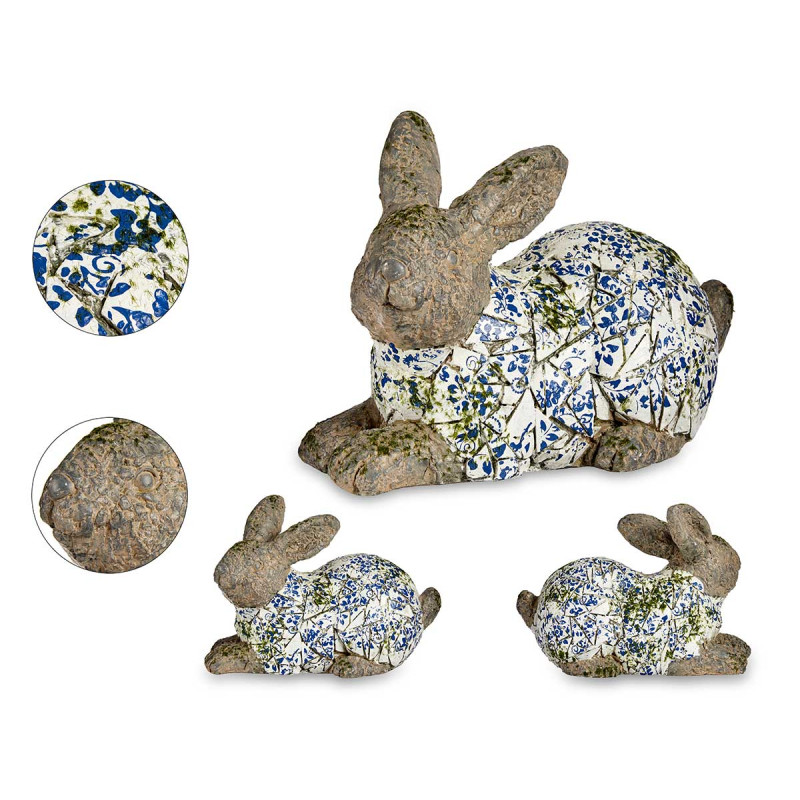 BLUE MOSAIC POLYRESIN RABBIT FIGURE 