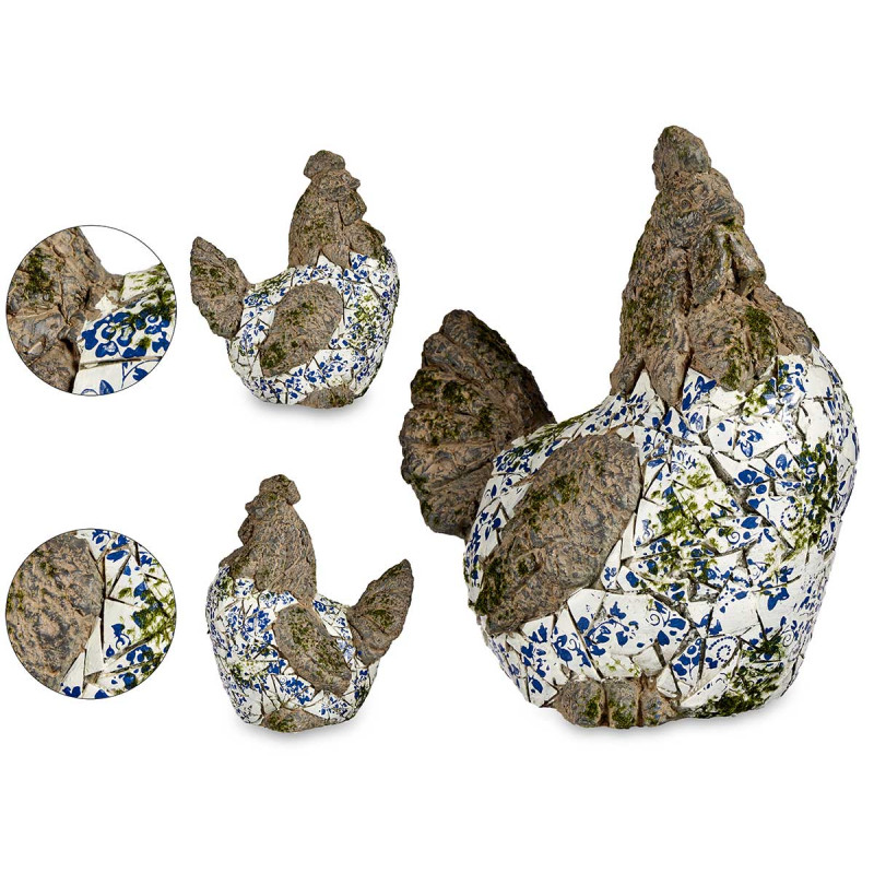 BLUE MOSAIC POLYRESIN CHICKEN FIGURE 
