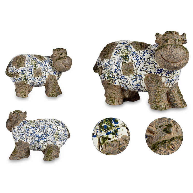 FIGURA POLIRESINA VACA MOSAICO AZUL 