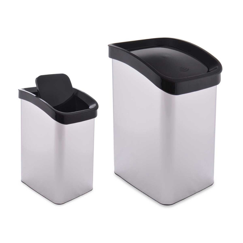 PAPELERA PLASTICO BASCULANTE PLATEADA 12L