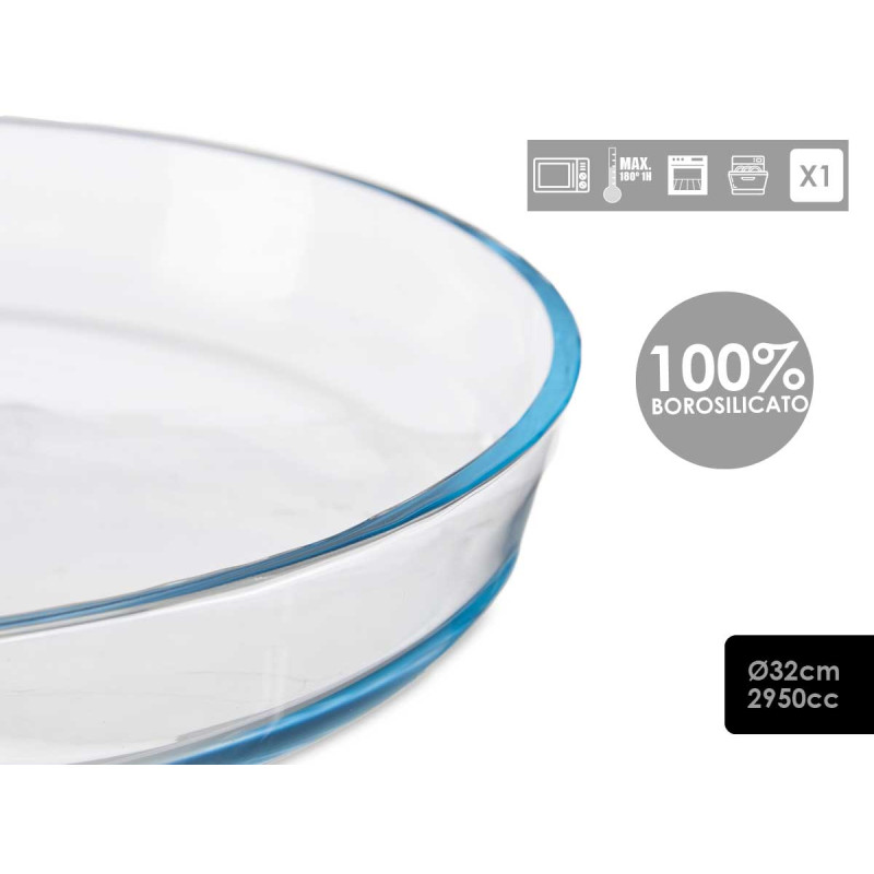 BANDEJA VIDRO REDONDA BOROSILICATO 32CM