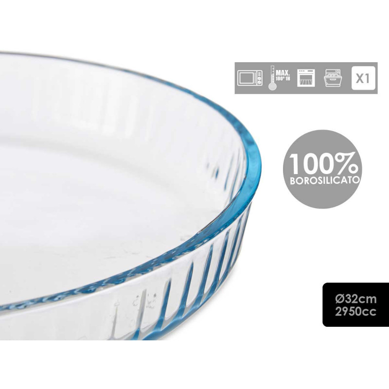 BANDEJA VIDRO REDONDA OPTICA BOROSILICATO 32CM