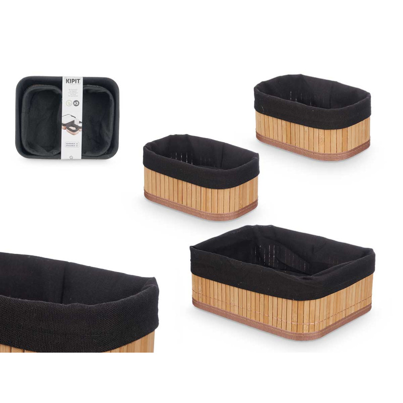 SET 3 ORGANIZZATORI BAMBU NERO 2 DIMENSIONI 