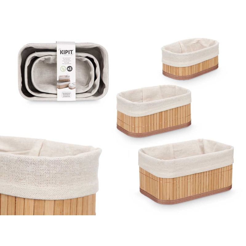SET 3 BAMBOO WHITE ORGANISERS 3 SIZES