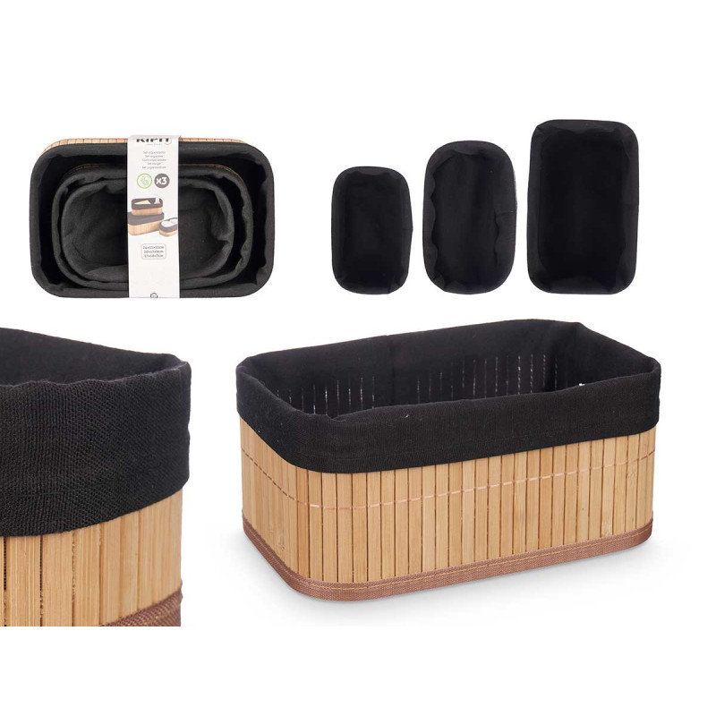 SET 3 ORGANZZATORI BAMBU NERO 3 DIMENSIONI 