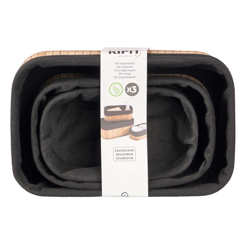 SET 3 ORGANZZATORI BAMBU NERO 3 DIMENSIONI 