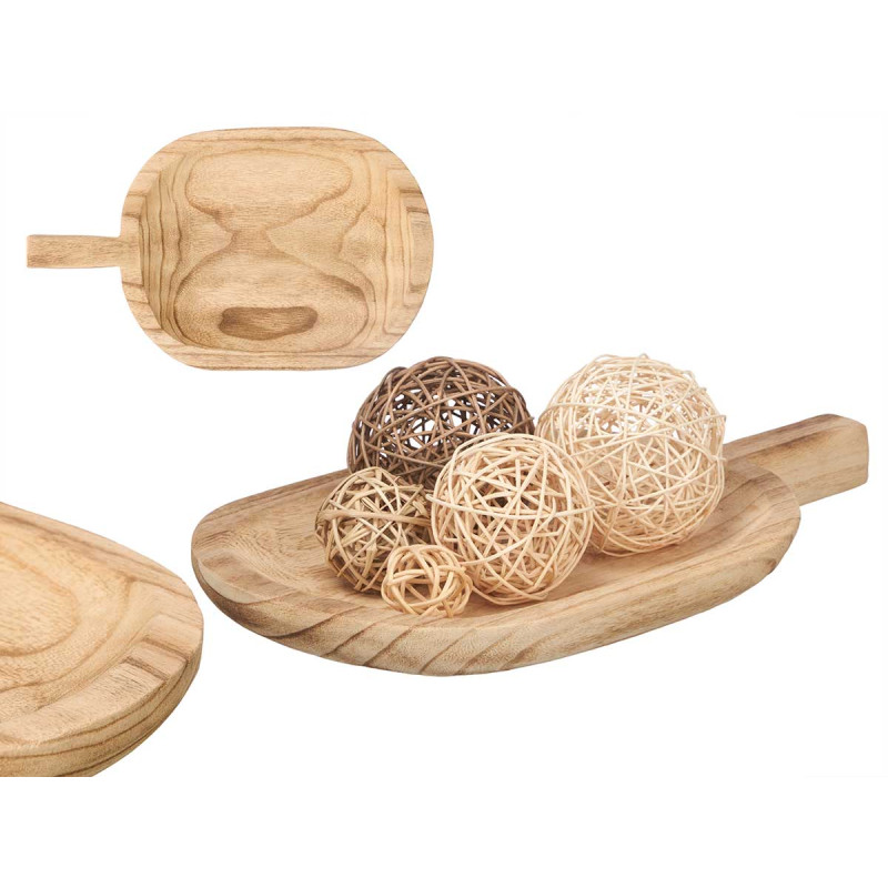 CENTRE DE TABLE EN BOIS BRÛLÉ AVEC POIGNÉE