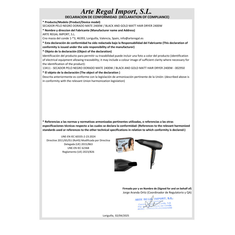 ASCIUGACAPELLI NERO DORATO MATTE 2400W