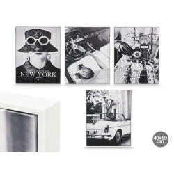 QUADRO TELA CORNICE BIANCA CITTA' ASS 4 60X60