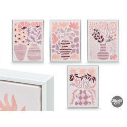 QUADRO TELA CORNICE BIANCA VASI ROSA ASS 4