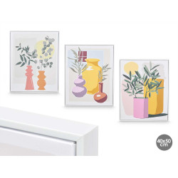 QUADRO TELA CORNICE BIANCA VASI COLORI ASS 3