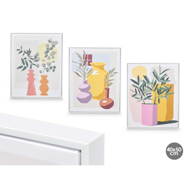 WHITE CANVA FRAME COLOURED VASES ASSORTED 3
